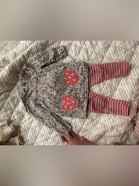 Baby Boden Floral Top with Pink Striped Leggings - Multicolor
